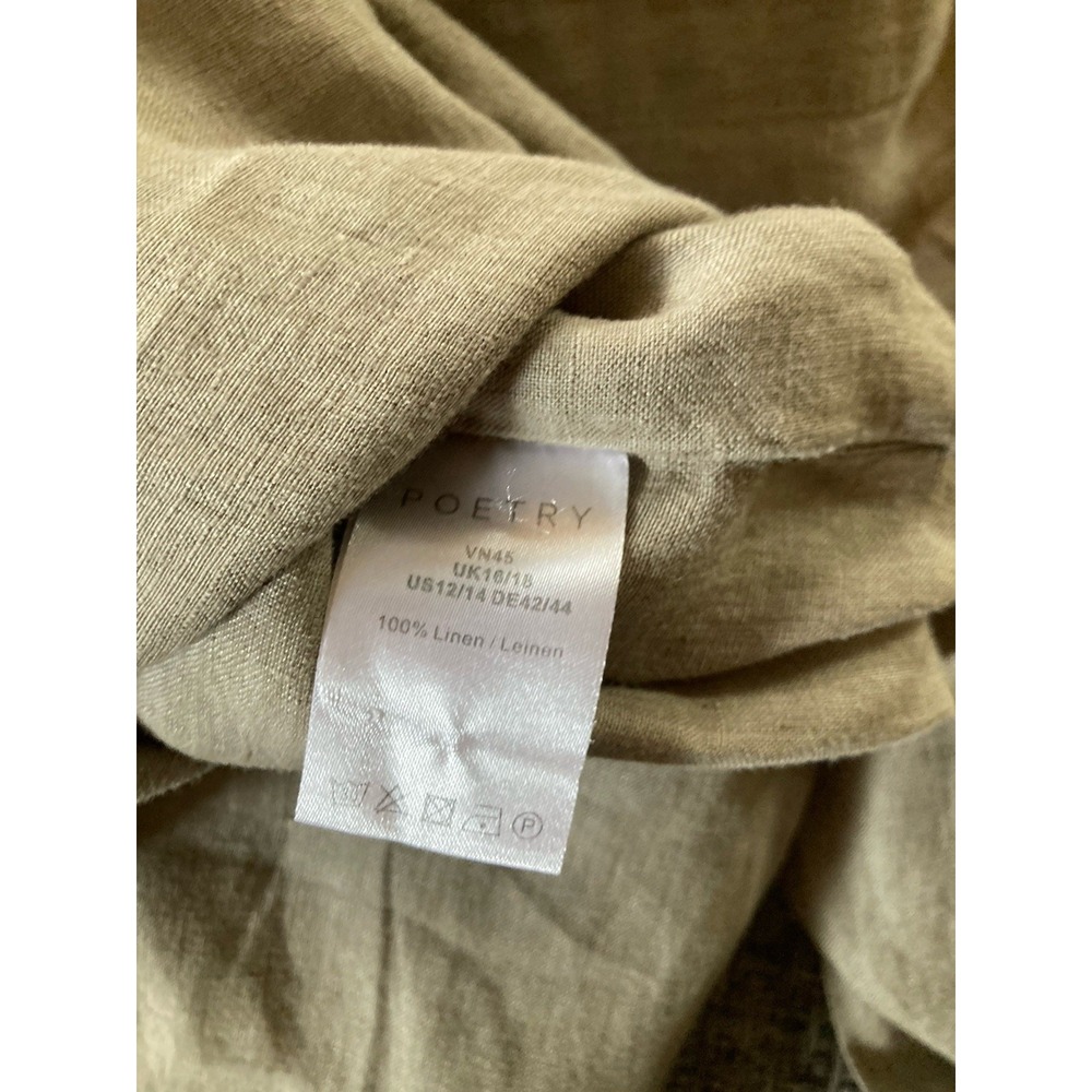Poetry 100% Linen Lagenlook Coastal Resort Womens 12/14 Green Shirt Dress - Picture 10 of 11